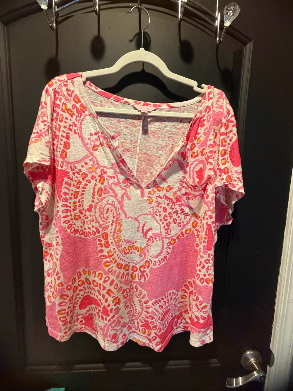 Lilly Pulitzer Pink Paisley V-Neck Short Sleeve Top